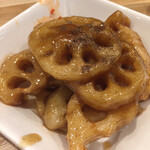 かつぎや - スペシャリテの蓮根の山椒炒め　これは本当に素晴らしい　追い山椒するのがまた美味しさの秘訣かと