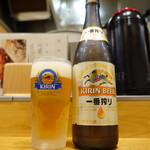 東京焼きそば - 瓶は一番搾り