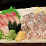 城喜元 - 二種盛740円　1品追加で100円アップって( *´艸｀)ブリと太刀魚たたき最高