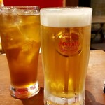okinawaizakayabatsuawamorihaisaitakachanchi - オリオンビールとブラックティーチューハイ