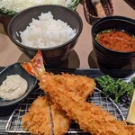 Shinjuku Saboten - 「[料理] ミックスかつご膳 全景♪Ｗ (味噌汁椀の蓋を取った所)