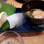 沖縄料理・島酒場 がらくた - お通し　セーイカとあん肝