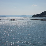 僧伽小野 一秀庵 - 春の海が陽光に輝いて・・・。海には牡蠣筏が。