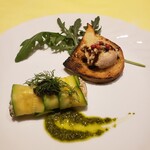 オステリア　デッラ　カパンナ - フォアグラのムース、スモークサーモンとズッキーニ