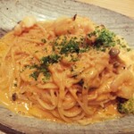 Cafe SEKIMIYA - エビのトマトクリームスパゲティー(大盛ね✨)