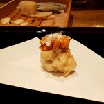 天ぷら たけうち - 河豚の白子と蝦夷馬糞雲丹