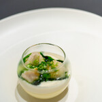 プレゼンテ スギ - 2019.12 トラフグのフラン（皮など煮出したフグのスープと鶏卵でフランに、白子の擂り潰し、フグのスープでGVしてバターソテーしたトラフグ）