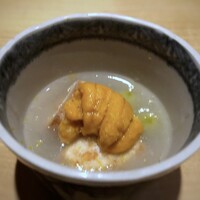 赤坂 藤田 - 雲丹、海老芋と銀杏、蕪のすり流し・・海老芋は素揚げにされ食感もよく、甘味を感じます。 蕪のすり流しもいい味わい。