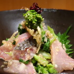 こころや - 炙り黒むつと菜の花のおろしポン酢和えアップ