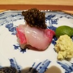 肉屋 田中 - 日間賀島の天然の虎河豚と上田さんの神戸牛ランプとN25ベルーガキャビア