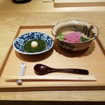 肉屋 田中 - 田村さんの44カ月神戸牛リブロース芯の日間賀島産河豚の白子しゃぶしゃぶ　