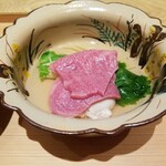 肉屋 田中 - 田村さんの44カ月神戸牛リブロース芯の日間賀島産河豚の白子しゃぶしゃぶ　