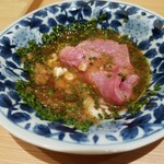 肉屋 田中 - 田村さんの44カ月神戸牛リブロース芯の日間賀島産河豚の白子しゃぶしゃぶ　