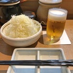 imakatsu - キャベツ + ささみかつ盛りに付くビール