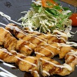 焼鳥・元気 - せせりステックフライ５８０円です。 大好物のせせりをオーダーしました。 普通のせせり焼きじゃなくて、ステックフライってメニューに書いてあったのでどんな感じなのかなって思っていたら、ソースとマヨネーズが