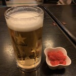 居酒屋　かみがしま - ビール&お通し（明太子）