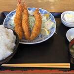 Katsugen - エビフライ定食　大盛り　1,200円　+ 100円