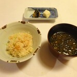 望洋樓 - 夕食：越前蟹 釜炊き御飯、赤だし、香の物