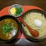 かわべ - 自家製和風カレーつけ麺（チーズソース添え）麺の後はご飯追加でリゾット風に！