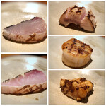 大どころ - 「あら（玄海：29,7kg）炙りで」「鰤腹身」「だるま鯛（志賀島）」「あらエンガワ」「鰆」など。