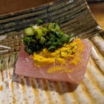 天史朗鮨 - 脂の乗ったキハダマグロも辛子がめちゃくちゃ合います