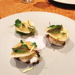 ラ・フォルム ド エテルニテ - 前菜。鰆　里芋　紫芋のヴルーテ