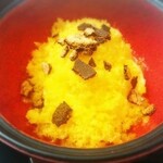 プレゼンテ スギ - 泡・氷・焦げ（蜜柑の泡蜜柑を丸ごとミキサーにかけて凍らせて焦がした蜜柑の皮）