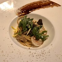 リストランテASO - パスタ ー リングイネのポルチーニソース和え
                      　　　　  海老とブラウンマッシュルーム