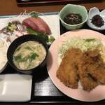 お食事処 大原 - 刺身とアジフライ定食