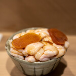 うを徳 - 2019.12 生雲子ミニ丼 カラスミ乗せ バフンウニと生雲子忍ばせ