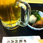 千亀利寿司 - 生ビールとつきだし600円