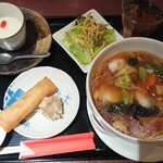 中国麺家 - ハーフ点心セット、麺は五目うま煮そば¥977+税