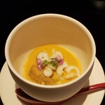 かわ村 - 西洋蕪ルタパガのフラン 白海老と雲丹のソース