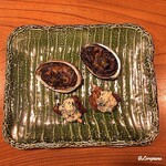 千陽 - 黒鮑のﾊﾞﾀｰ焼と鮟鱇の唐揚げに芹の白和え