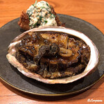 千陽 - 黒鮑のﾊﾞﾀｰ焼と鮟鱇の唐揚げ