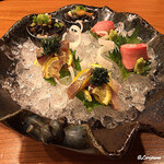 千陽 - 鮟鱇ﾎﾟﾝ酢和え､本鮪ｶﾏﾄﾛ､鯖焼霜造り