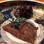 千陽 - 倉石牛ｼｬﾄｰﾌﾞﾘｱﾝ炭火焼､栗と海老芋の八丁味噌和え