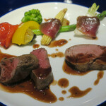 藤沢 日本酒×肉バル 来酒 - 料理写真:ヴィアンド 2種のロースト食べ比べ、仔牛ヒレ肉と蝦夷鹿ヒレ