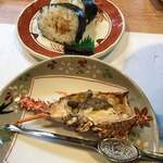 倭庵 黒石 - 伊勢海老海苔巻と伊勢海老の頭