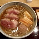 手打ちそば はっぴ - 鴨南ばん蕎麦  （大盛）