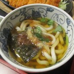 やじろべえ - 鉄板味噌かつ膳 1,200円（税別）の 温かい うどん。　　　　　2019.12.28