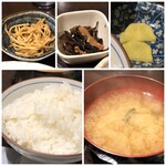 Raijin - ＊小鉢は「金平牛蒡」と「キクラゲの煮物」。金平の味わいが好み。 ＊ご飯はツヤがあり美味しい。 ＊お味噌汁