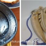蟹かに亭 - 臭くて苦い部位(左)とガニ(右側),越前ガニ,蟹かに亭(福井県越前町)食彩品館.jp撮影