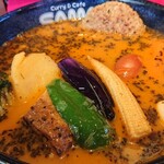 SAMA - 男の肉食カリー 1,550円、クリーミー海老スープ 110円、トッピングえび 220円。合計 1,880(全て税込)