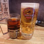 Hige Bon - 生ビール(490円)と烏龍茶H(290円)