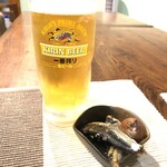 味処 しょうざん - キリン一番搾り生 450yen＆お通し(無料)