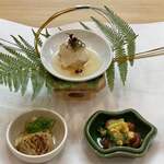 Oryouri Hisamatsu - 平目造り 虎河豚の煮凝り 
                金時豆の酢味噌和え