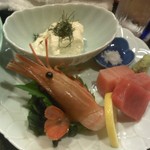 牡丹海老ときはだ鮪と京都の湯葉の刺身