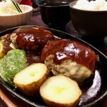 隠れ家 父娘庵 - 手作り阿蘇産黒毛和牛ダブルハンバーグ定食