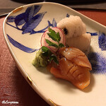 御料理 寺沢 - 赤貝と穴子の焼霜造り